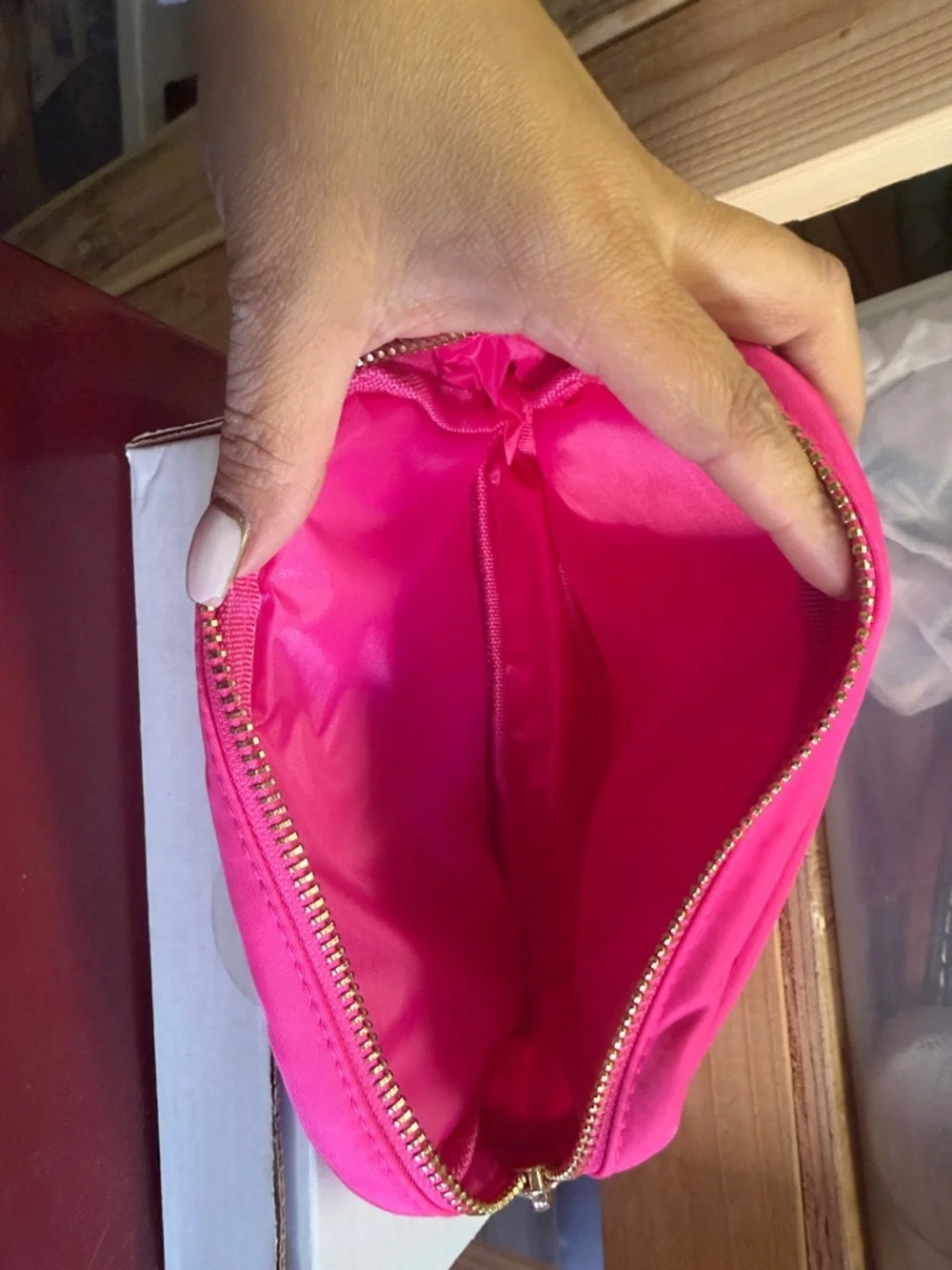Hot Pink Makeup Cosmetic Bag with‎ Embroidered Script